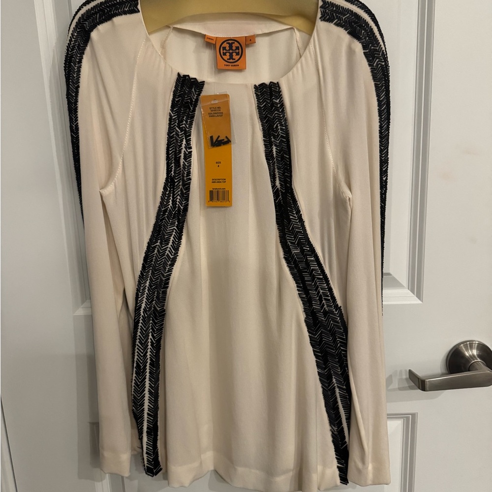 Tory Burch Cream and Black Blouse